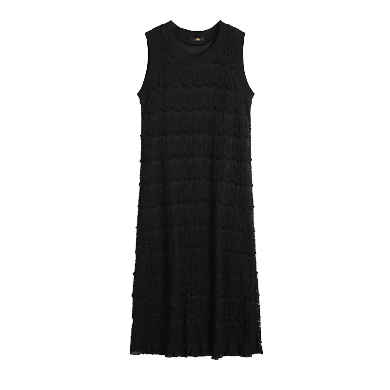 Vestido solto sem mangas feminino, gola redonda, preto e bege, plus size, verão, 130