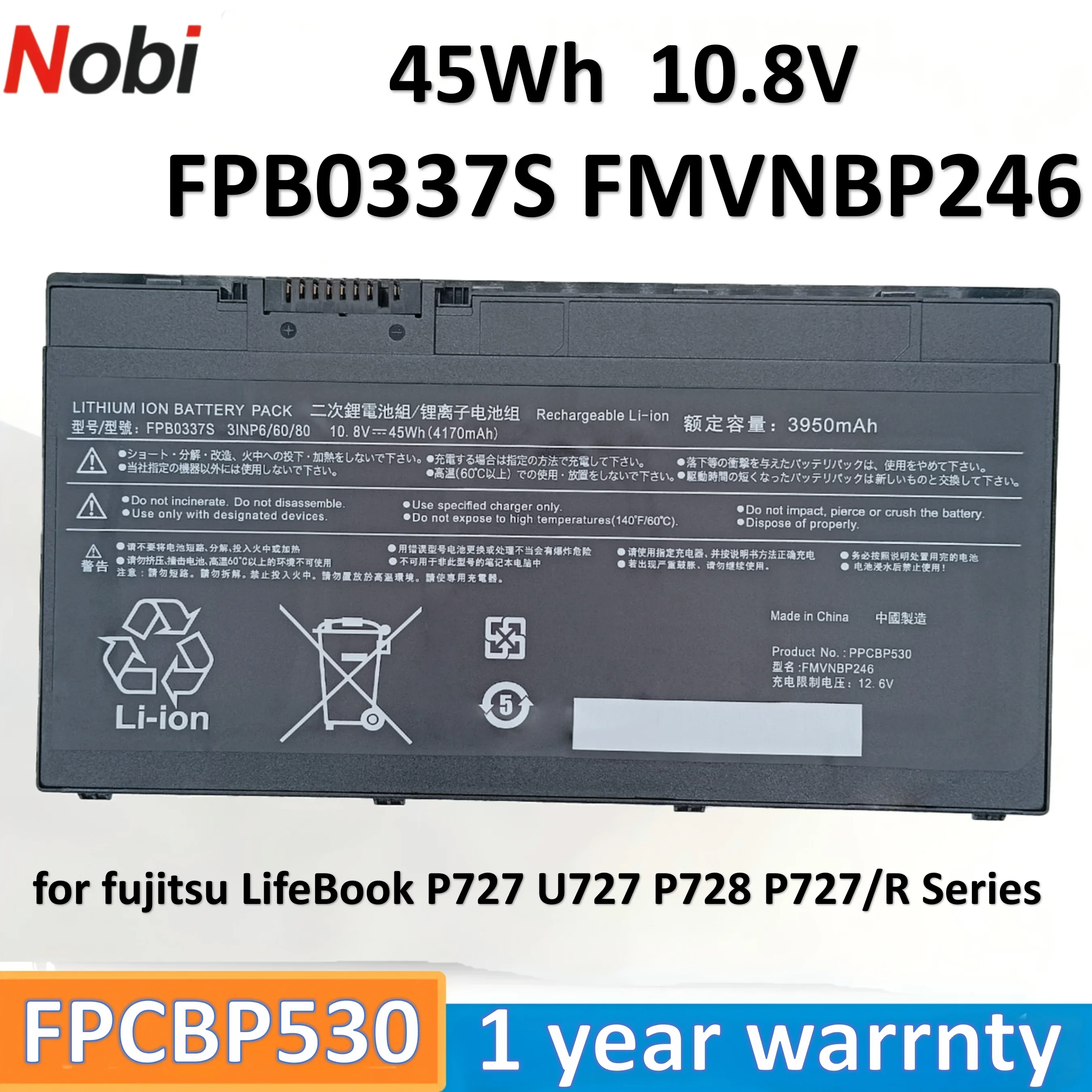 

Nobi FMVNBP245 FMVNBP246 FPB0337S FPCBP528 FPCBP530 FPCBP530AP battery for Fujitsu LifeBook P728 P727/R P727 U727 series 45Wh