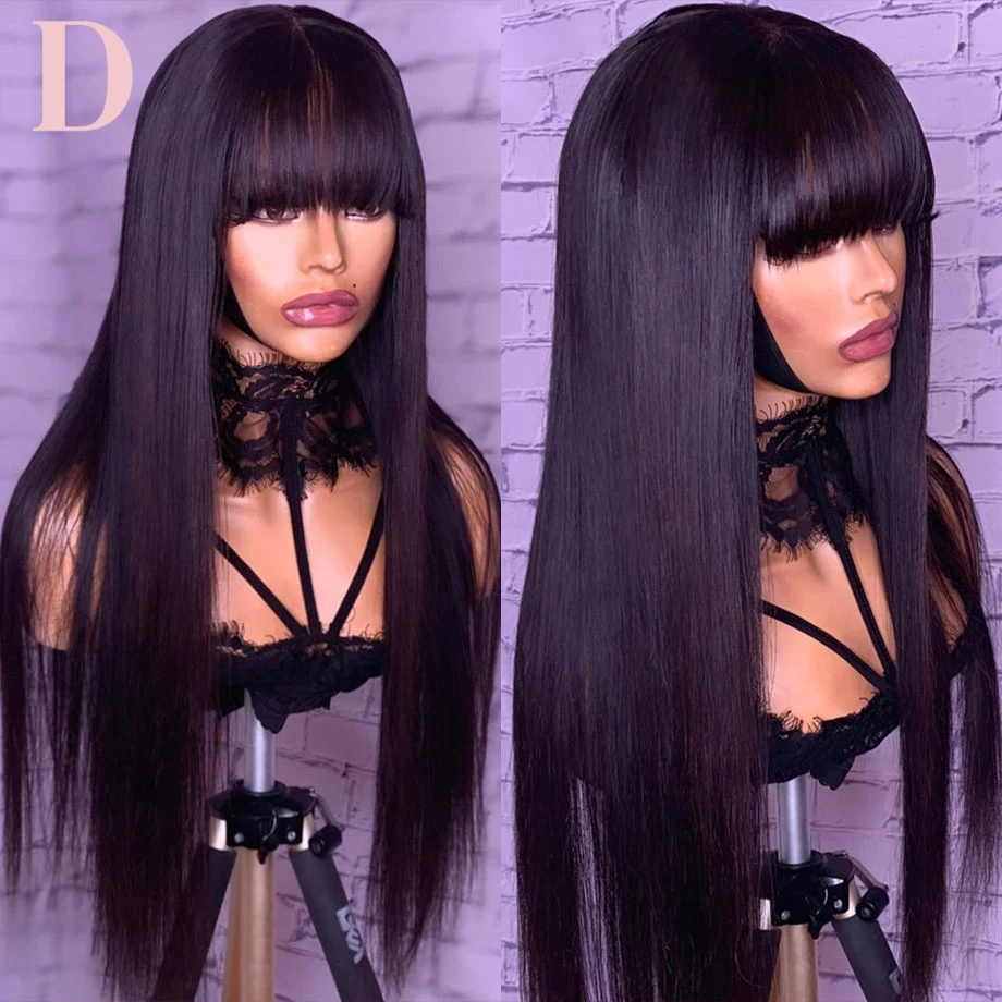 Straight Full Machine Fringe Wig Human Hair Brazilian Hair On Sale 3x1 Middle Part Human Hair Wigs With Bangs For Women