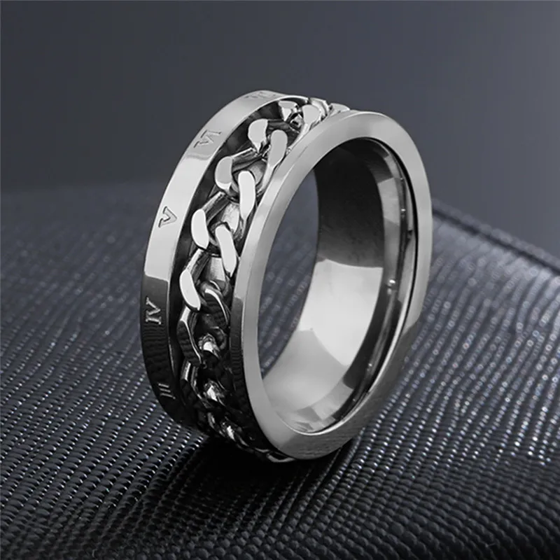 Unisex Gold Color Roman Numerals Spinner Chain Ring