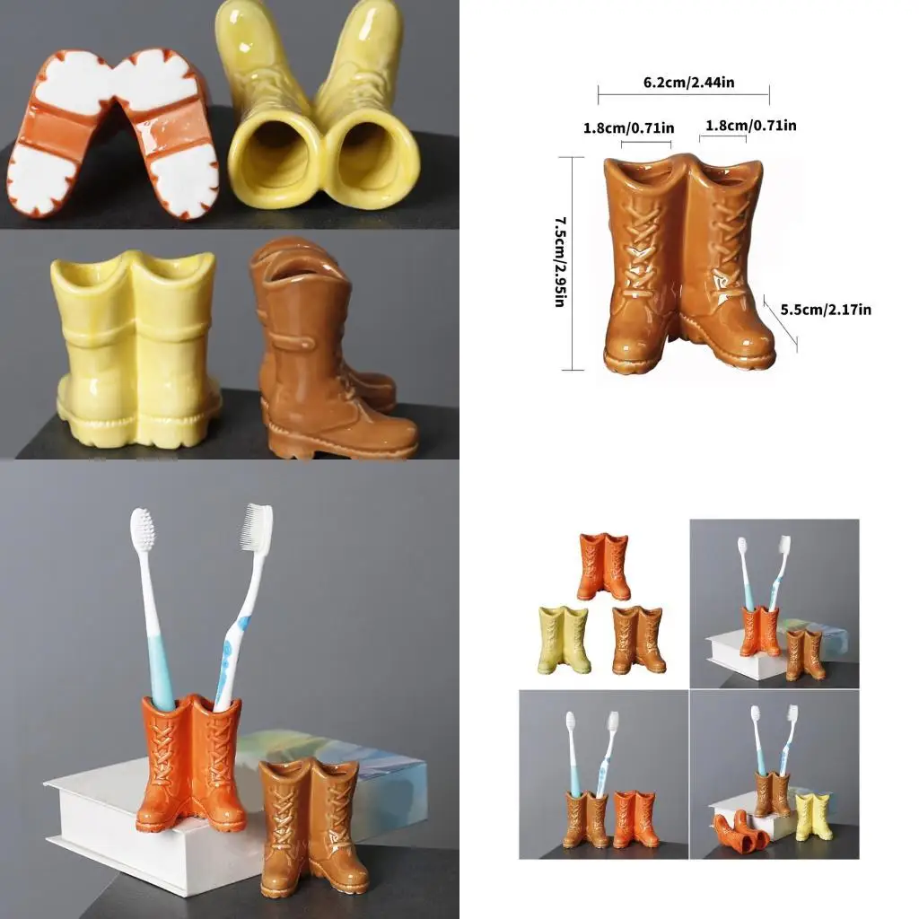 

652F NonSlip Ceramic Boot Toothbrush Stand Toothpick Makeup Swab Holders For Modern Home Bathroom Countertop Essential