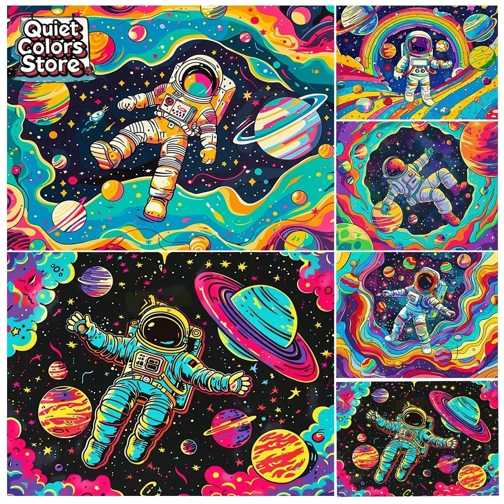 

Hand Painting Cartoon Starry Sky Astronaut Landscape Painting By Numbers Kit DIY Artwork Canva Art GiftHome Decoration Gift