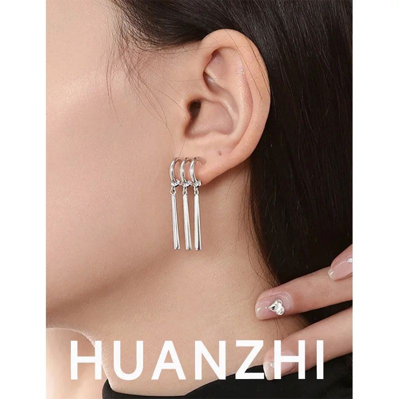 HUANZHI New Irregular Long Earrings Fashion Punk Metal Patchwork Stub Earrings Simple Fashion Trend Jewelry for Women Men Unisex