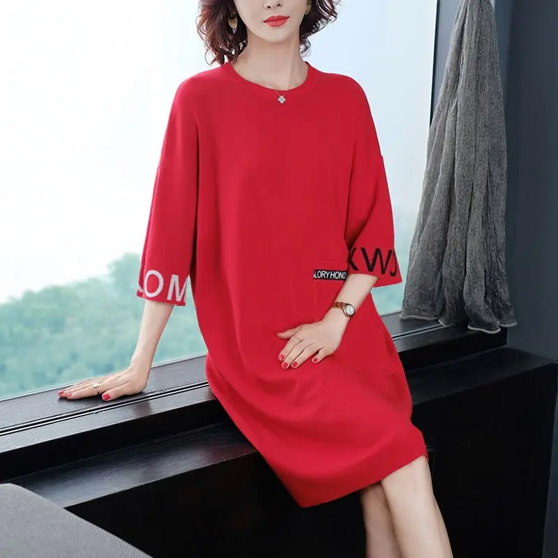 Women's Fashion Round Neck Loose Letter Casual Dress 2026 Spring Summer New Pullover Base Layer Dress Korean Dress