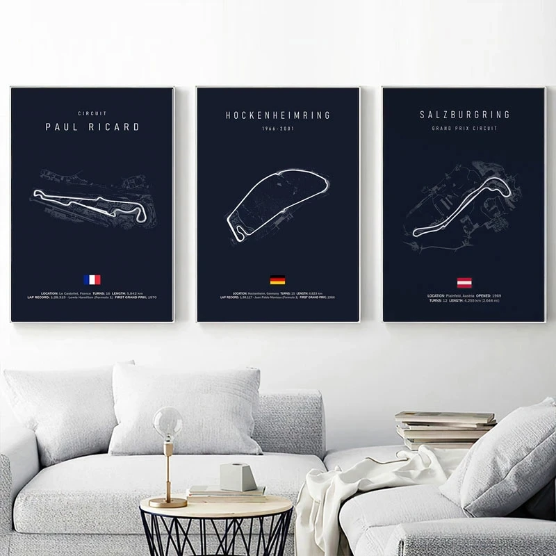 F1 Imola Monaco Circuit Canvas Painting Racing Decoration Painting Nordic Circuit Poster Suitable for Home Wall Decoration