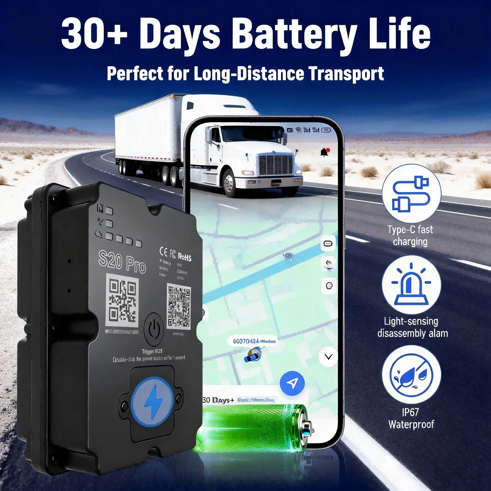 4G GPS Tracker for Cargo & Transport, Real-Time Shipment Tracking, 30+ Days Battery, Portable Wireless GPS with Alerts view 3
