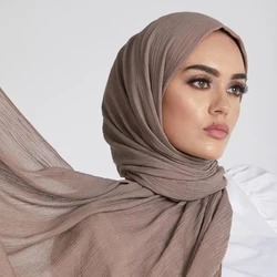 Muslim Crinkle Rayon Hijabs for Woman Plain Wrinkle Scarf Shawl Wraps Women Scarves Islam Turban Hijab Femme Musulman 180X95cm