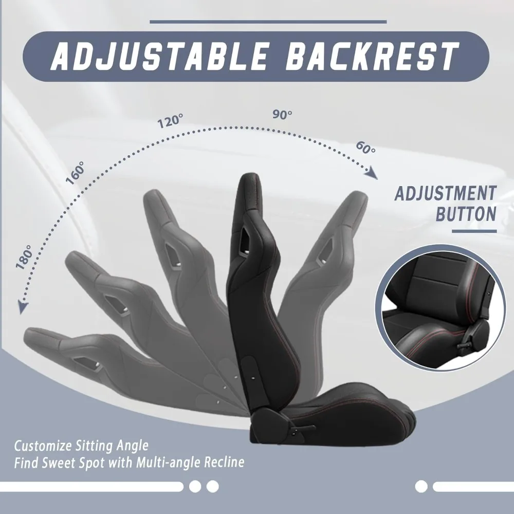 قطعتان من مقاعد السباق العالمية مع مزلقات بقفل مزدوج، زوج واحد من مقاعد الدلو المصنوعة من الجلد PVC للسيارات (أسود) #4