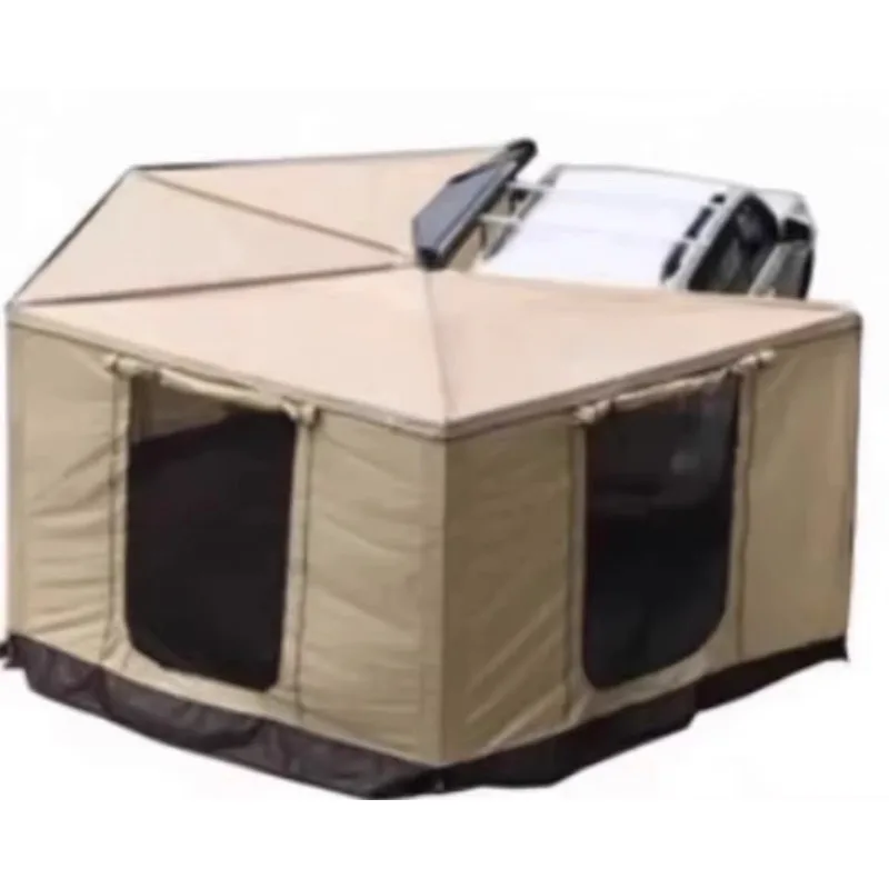 

YTYIN Black Glue-Coated Light Fan-Shape Car Edge Tent With Quick Opening 270° Side Oxford Fabric Anti-UV Sun & Rain Protection