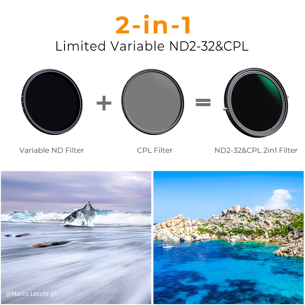 K&F Concept Nano-X Variable ND Filter ND2-ND32 & Polarizing 2-in-1 Filter for Camera Lens Filter 58mm 67mm 72mm 77mm 82mm 95mm