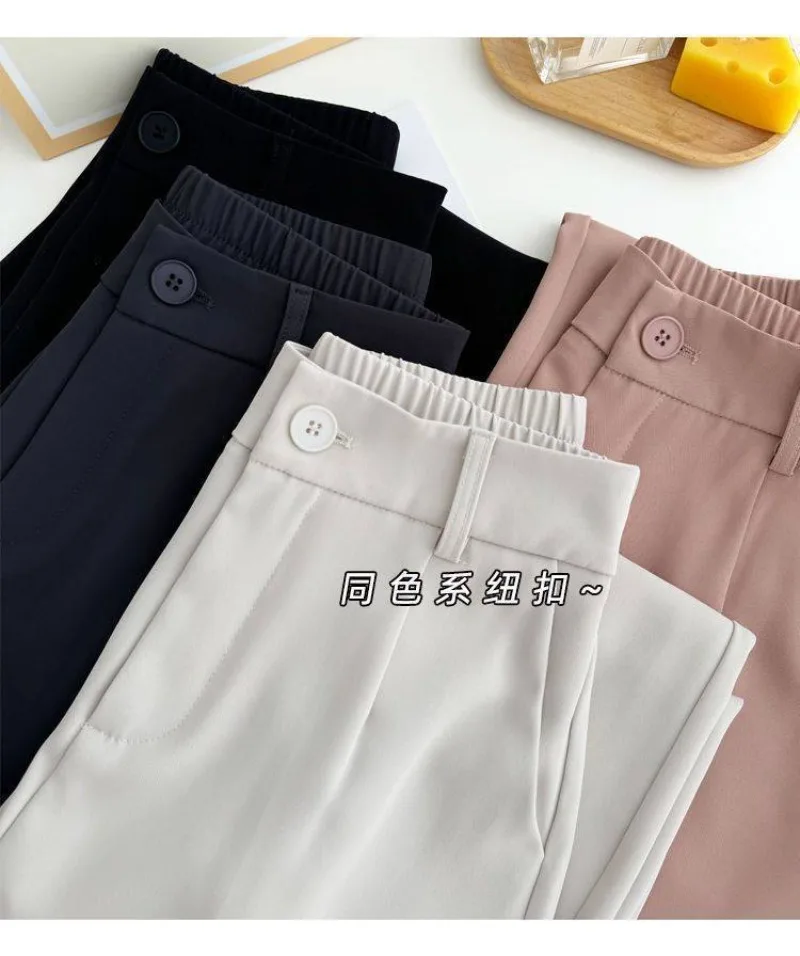 Korean New Spring Summer Thin Pants Women Elastic Waist Suit Pants Women's 2027 Nine-point Casual Straight-leg Pants Ladies