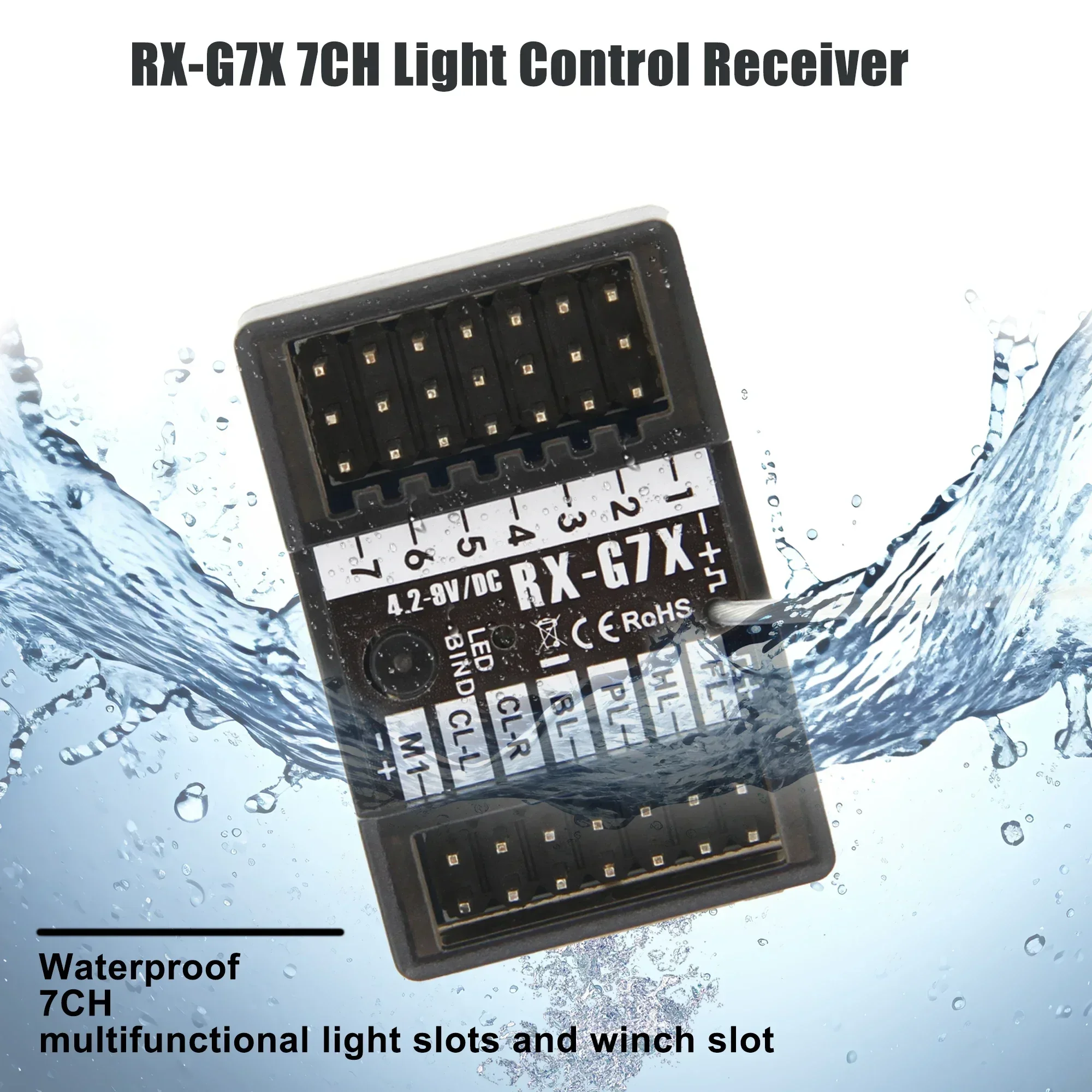 NEEBRC 7CH 2.4G Transmitter Radio System Waterproof Light Control Winch Controller Receiver Set for RC Car Tank Boat Model Toy