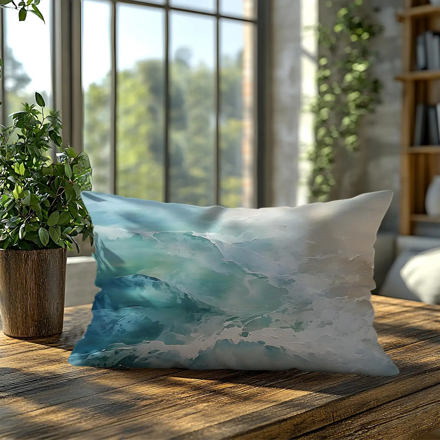 Coastal Summer Beach Pillow Case Double-Sided Ocean Seascape Decorative Cushion Cover, Beach House Home Couch Decor, 1PC