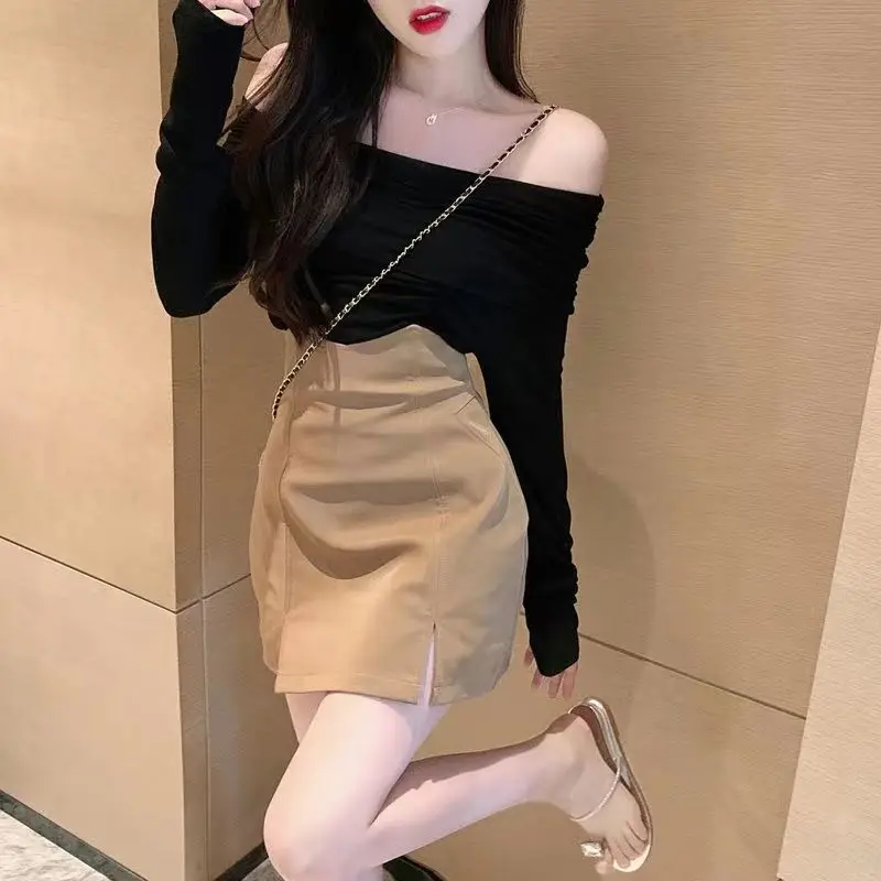 Skirts Women Spring Hot Sale High Waist Korean Style Elegant A-line Sexy Mini Tender Ladies Stylish Office All-match Pure Color