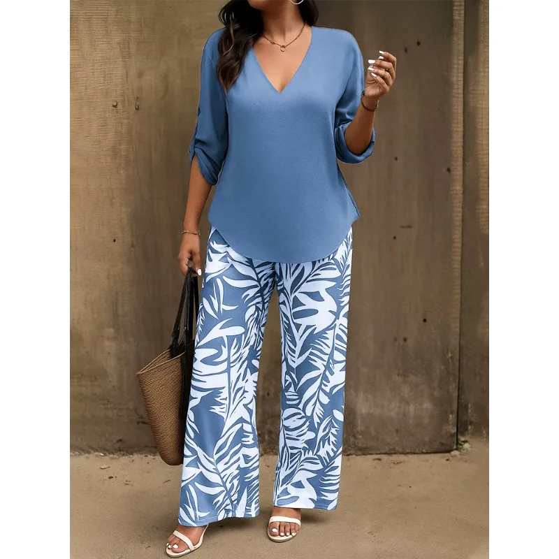 بدلة غير رسمية نسائية جديدة موديل 2025 برقبة على شكل حرف V وأكمام طويلة مطبوعة رقمية #4