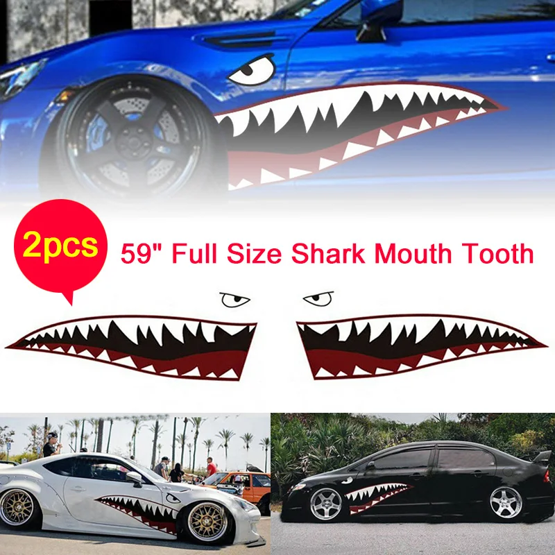 

2 × DIY Shark Mouth Tooth Teeth Graphics PVC Car Sticker Decal for Car Waterproof