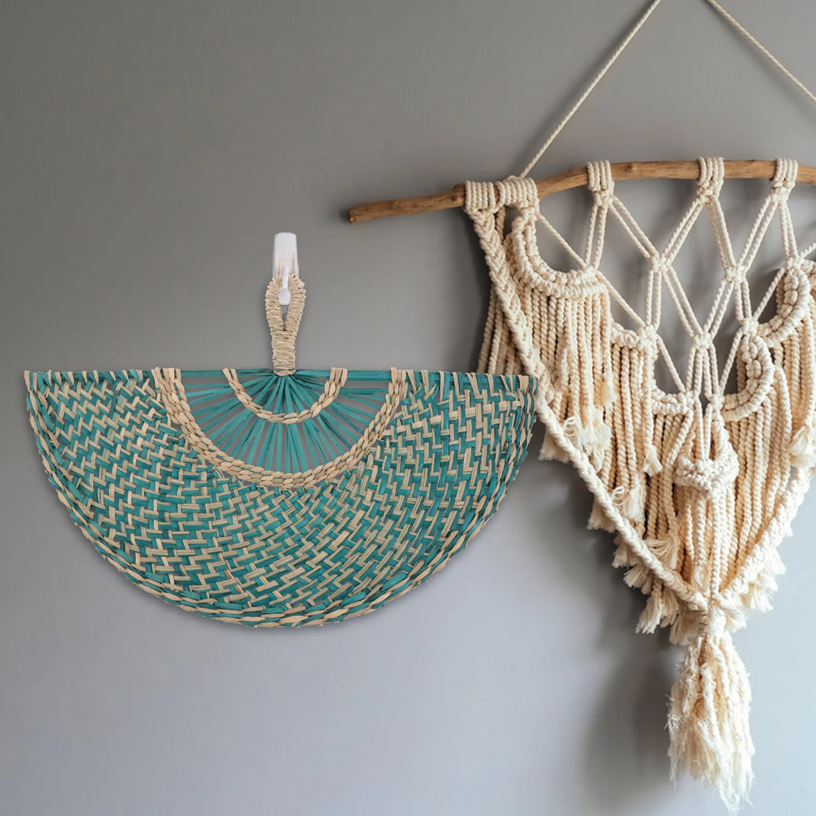 

Asian Handmade Straw Woven Fan Rustic Semicircle Wall Art Boho Style Hanging Decorative Fan for Wedding Farmhouse Wall Decor