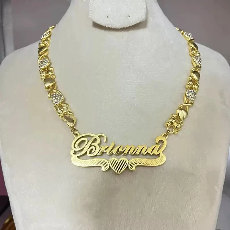 Stainless Steel Custom Name Necklace 2 layers Name Pendant NamePlate Choker Hip HopJewelry