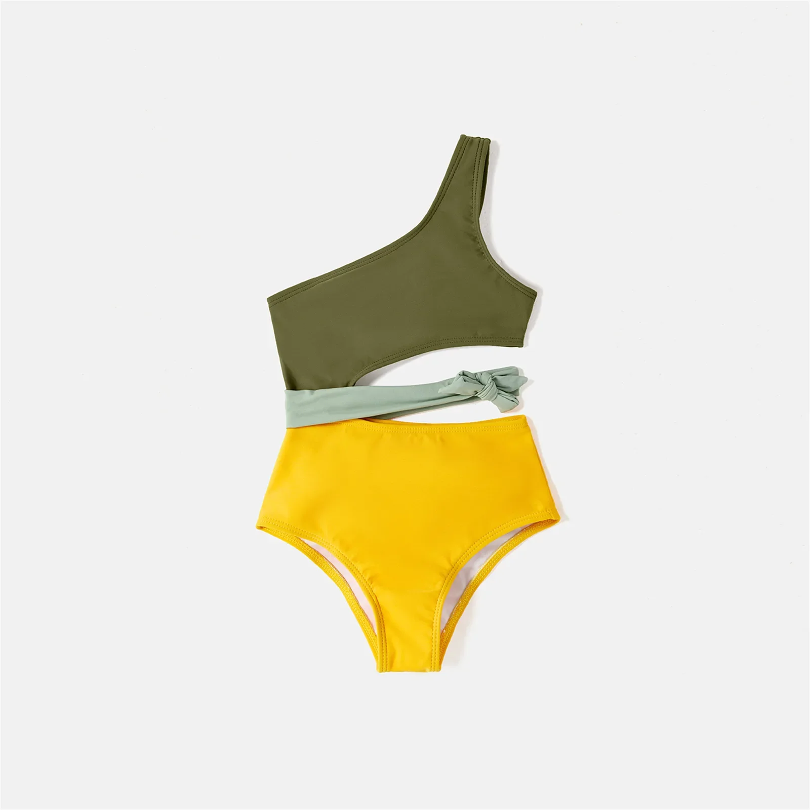 PatPat Family Matching Colorblock One Shoulder One-piece Swimsuit and Swim Trunks Suitable for Summer Season