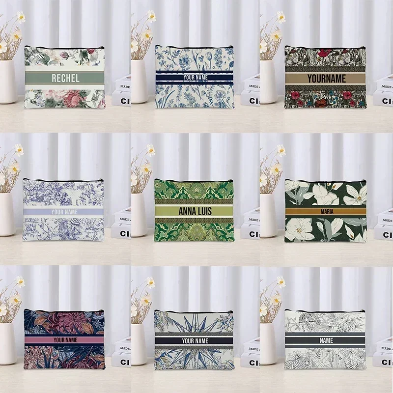 

Vintage Name Customized Full Print Makeup Bag Bridesmaid Wedding Makeup Box Handbag Fashion Travel Organizer Toilet Wash Wallet