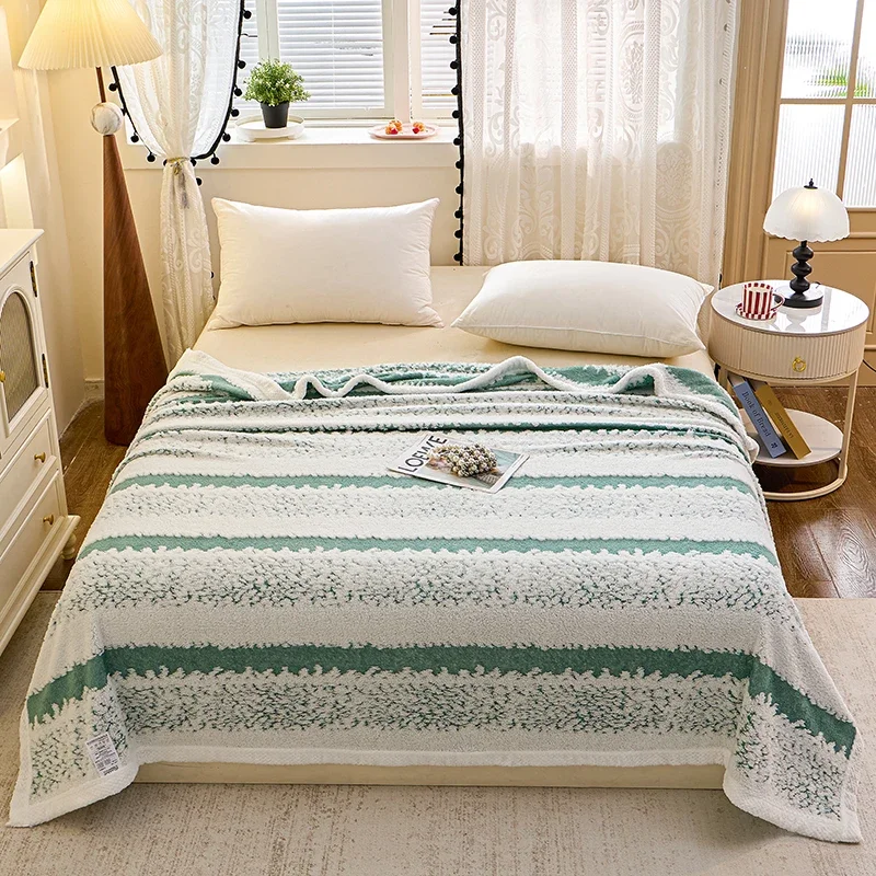 New Soft Fluffy Autumn Winter Blanket Thick Warm 2-sided Cation Jacquard Sofa Blankets Skin-friendly Cozy Single Double Blanket