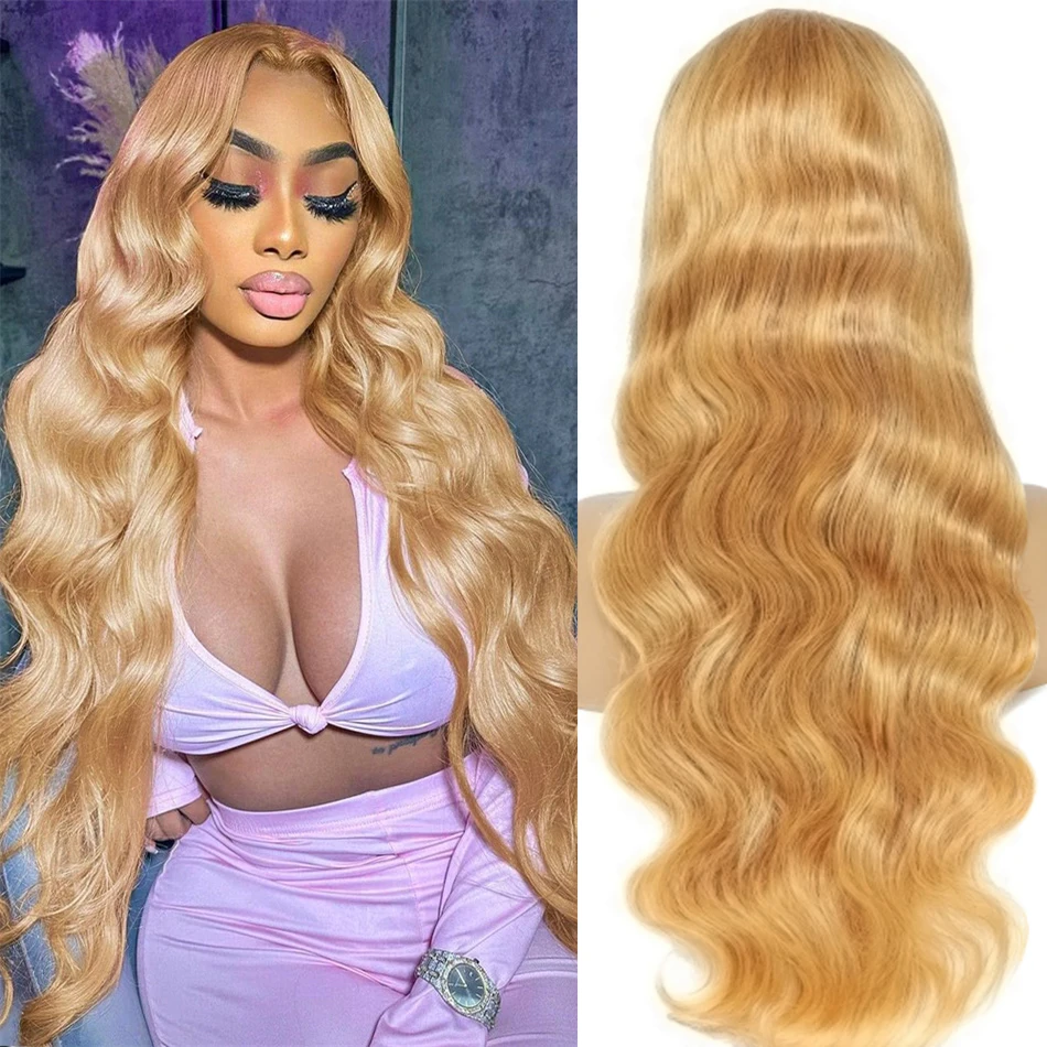 Perruque Lace Front Wig Body Wave Naturelle, Cheveux Lisses, Couleur Blond Miel Transparent 27 #, 13x4, 32 Pouces