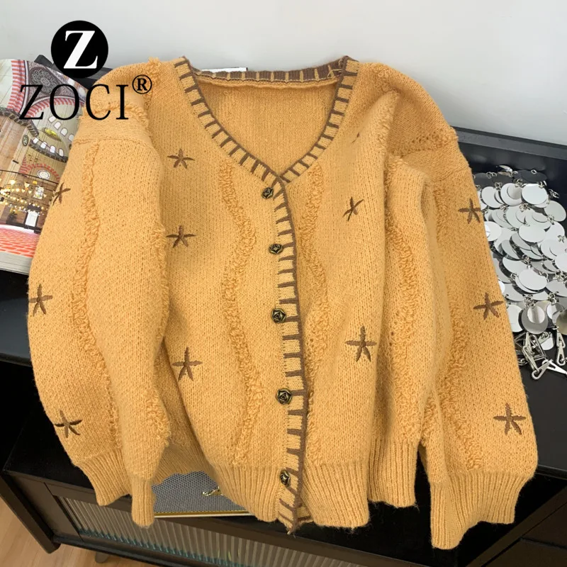 [ZOCI] Chic, Fragrance, French Style Design, High-end Orange Sweater, Knitted Sweater Top