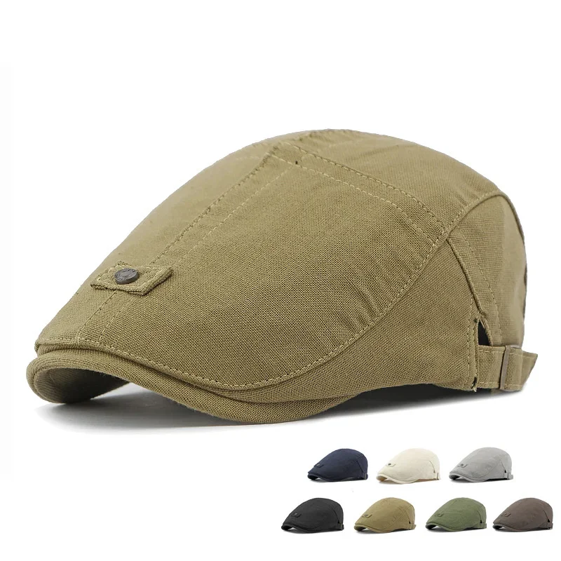 Spring Polyester Solid Newsboy Caps Flat Peaked Cap Men and Women Painter Beret Hats 06