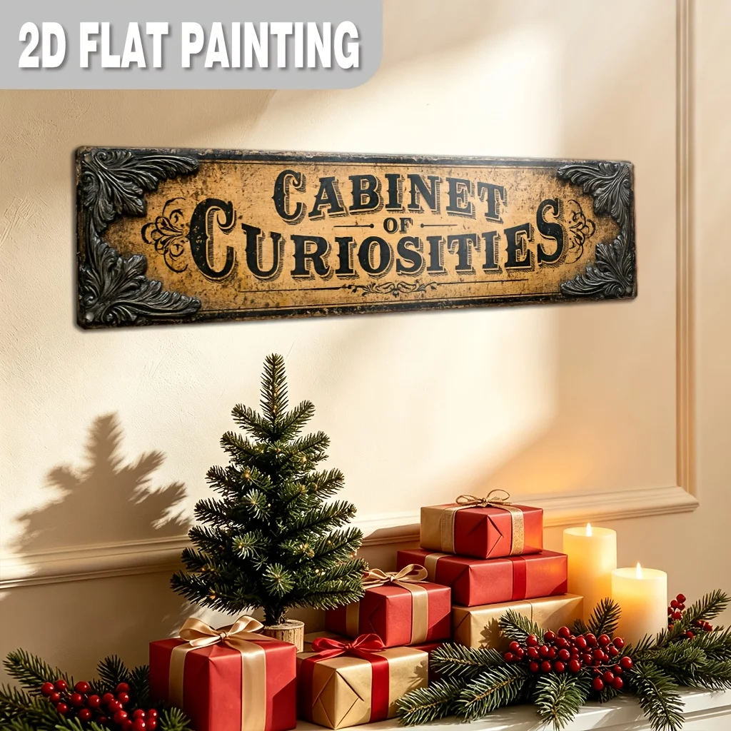 Christmas Decorative Sign & Plaques, Cabinet of Curiosities Metal Sign, Wunderkammer Wall Decoration, Mysterious Plaque for Home