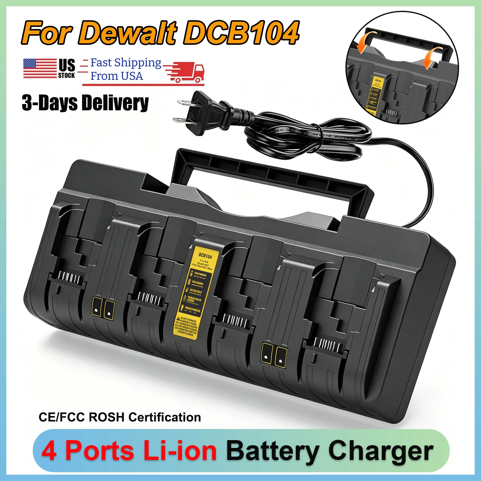 DCB104 Fast Charger for Dewalt 12V-20V 4 Ports Charger Compatible for Lithium Battery DCB204 DCB205 DCB105 DCB127