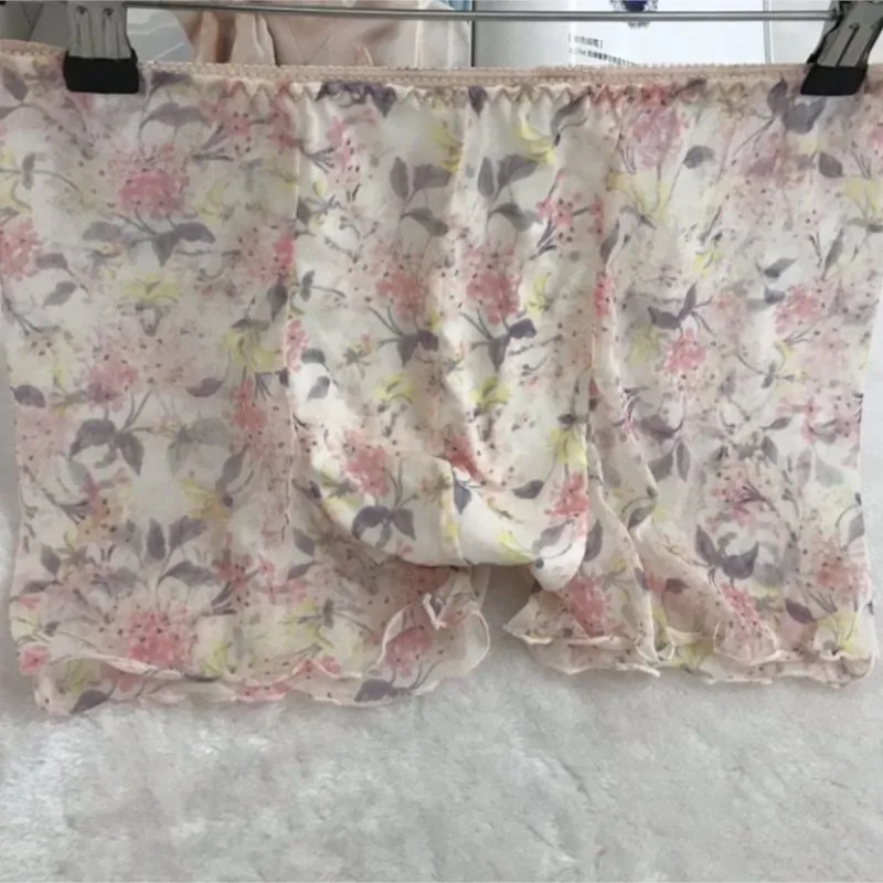 

Sexy men's transparent underwear lace mesh Flower Designed breathable Shorts Ruffled comfortable soft Harajuku Briefs