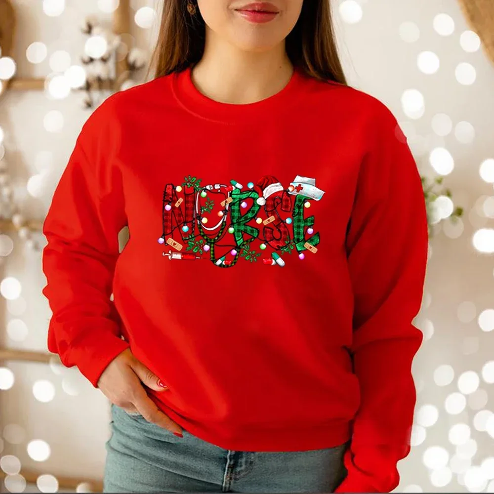 Nurse Christmas Sweatshirt Christmas Nursing Sweater Nursing School Hoodie Long Sleeve Women Sweatshirts Christmas Gift Pullover