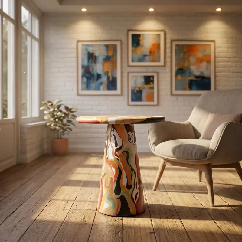 2026 New Art Durable Removable Scandinavian Modern Simple Coffee Table Hand Painted Creative Designer Wooden Living Room