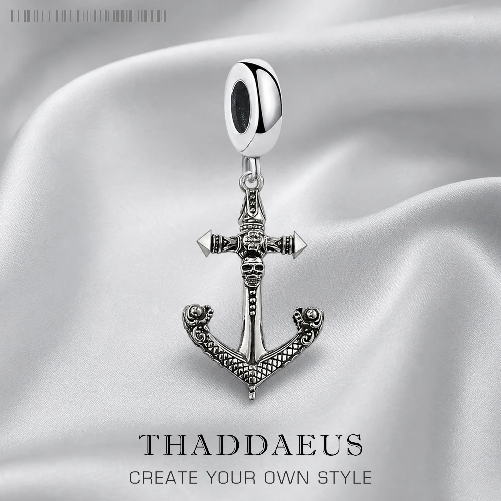 Skull Anchor Pendant Dangle Charm New Fine Jewelry Real 925 Sterling Silver Rebel Stree Punk Gift For Women Men