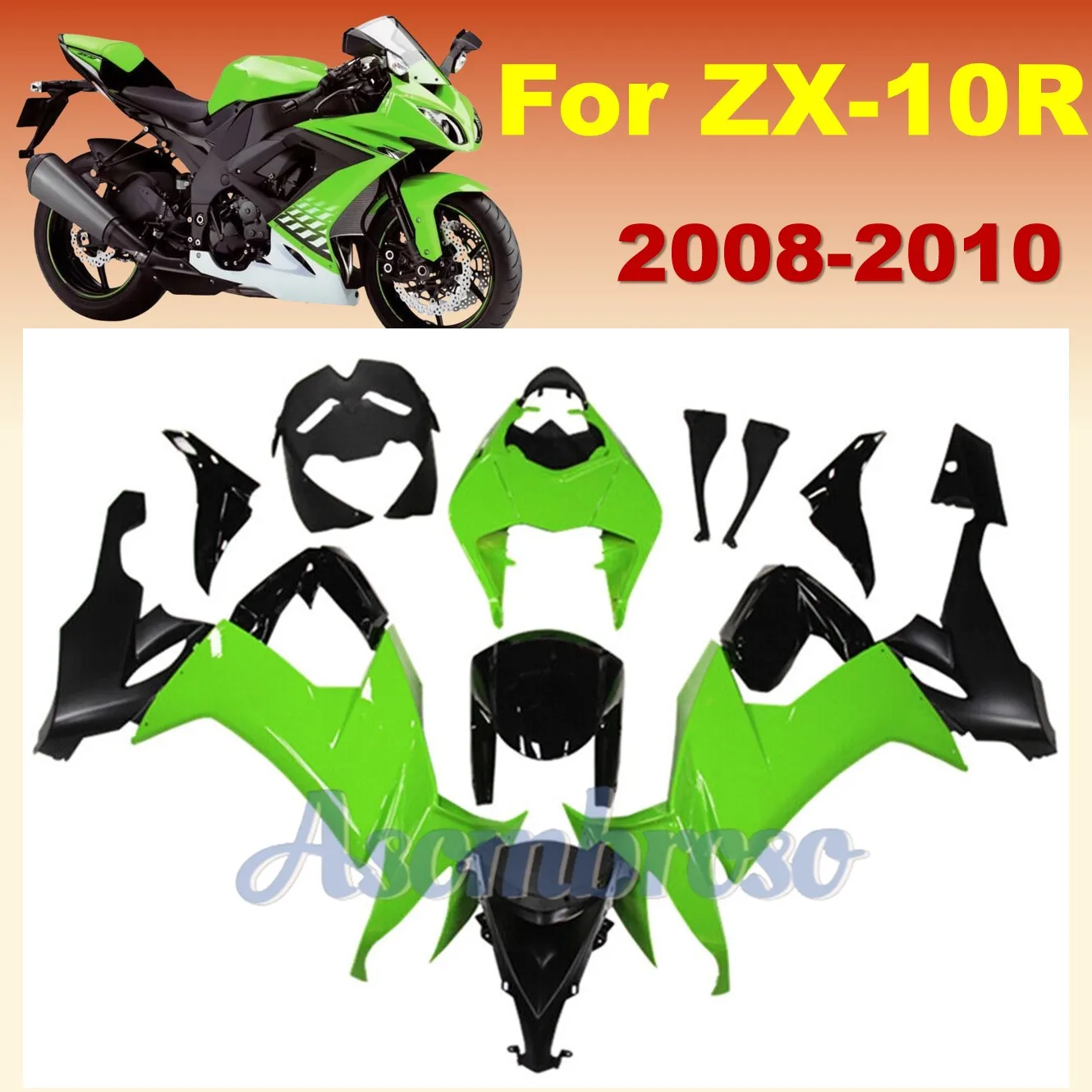 Best Fairing Body Kit For Ninja ZX10R 08 09 10 ZX1000F ZX-10R 2008 2009 2010 ZX1000E Gloss Green Motorcycle Housing ZXMT