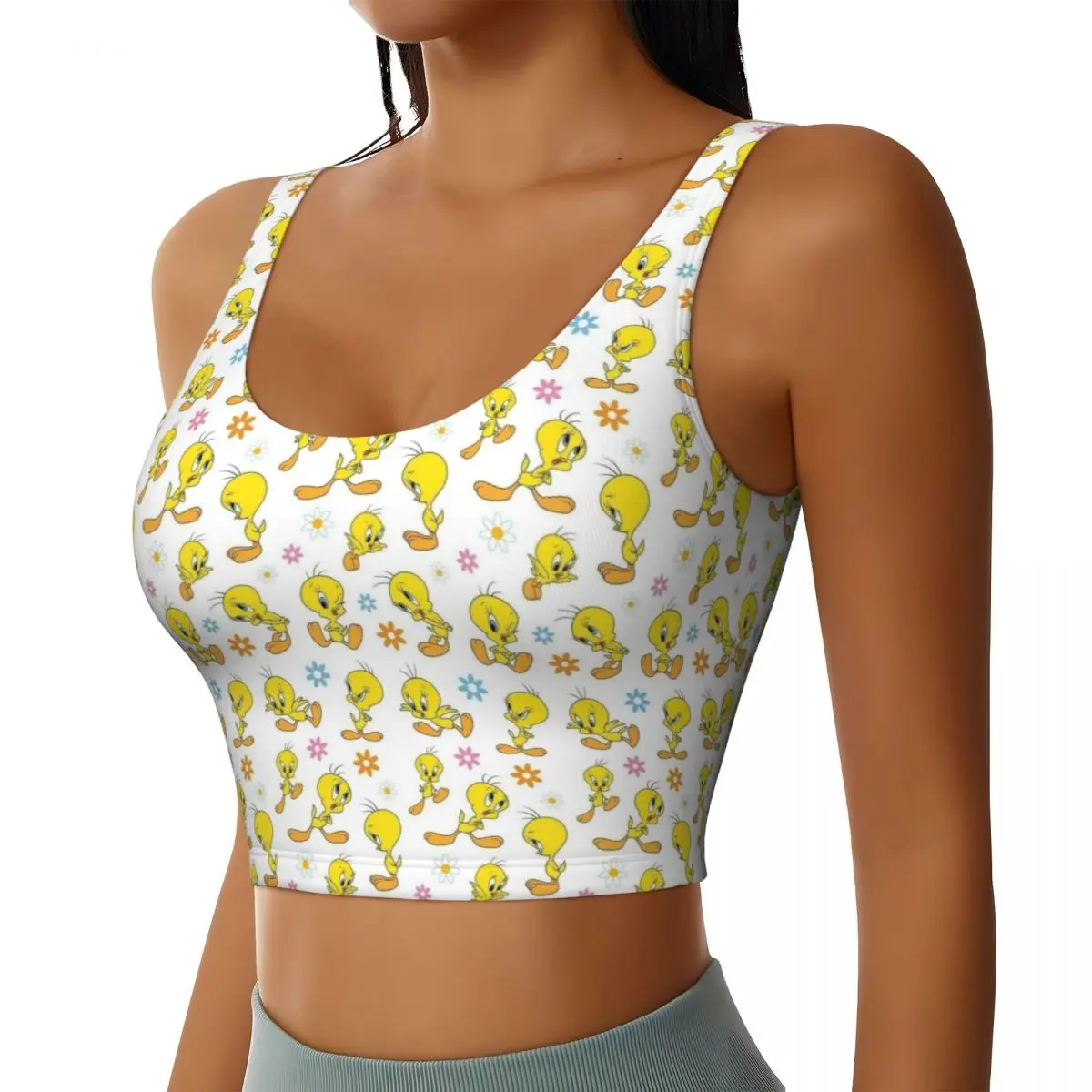 Custom Tweetys Cartoon Animation Yellow Bird High Impact Sports Bras Women's Seamless Workout Yoga Crop Tank Tops