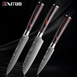 Japanese Kitchen Knife Set 1-3PCS Santoku Knife,Fruit Knife Utility Knife,Color Wood Handle Laser Damascus Pattern Sharp Blades