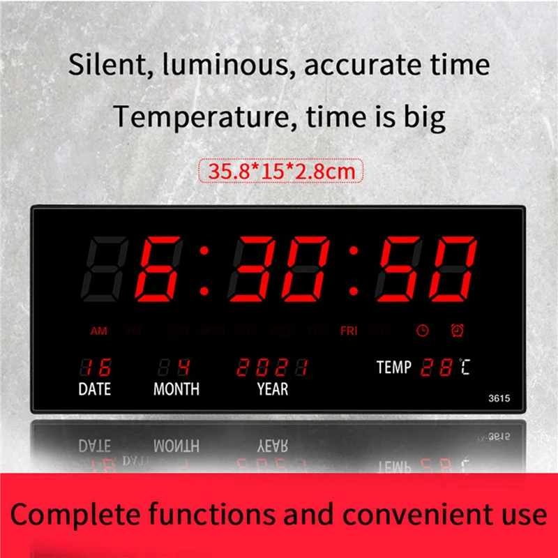 

N04R 2X LED Perpetual Calendar Electronic Clock Digital Wall Clock Alarm Hourly Chiming Temperature Table Clocks Red
