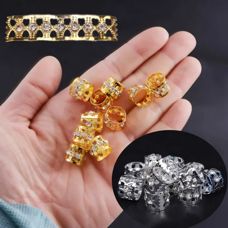 20/100 sztuk złoto srebro metalowa rurka pierścień dredy koraliki do warkoczy koraliki do włosów do dredów regulowane warkocze do włosów klipsy mankietowe