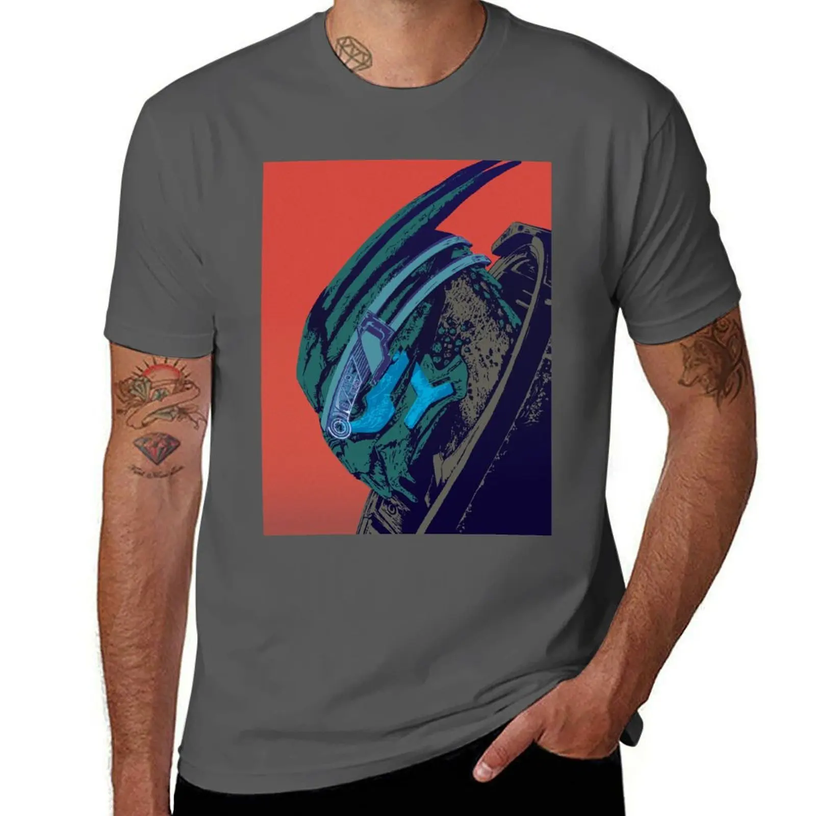 

Garrus Vakarian from Mass Effect pop art inspired portrait T-Shirt Minimalist Casual Short Sleeve Top