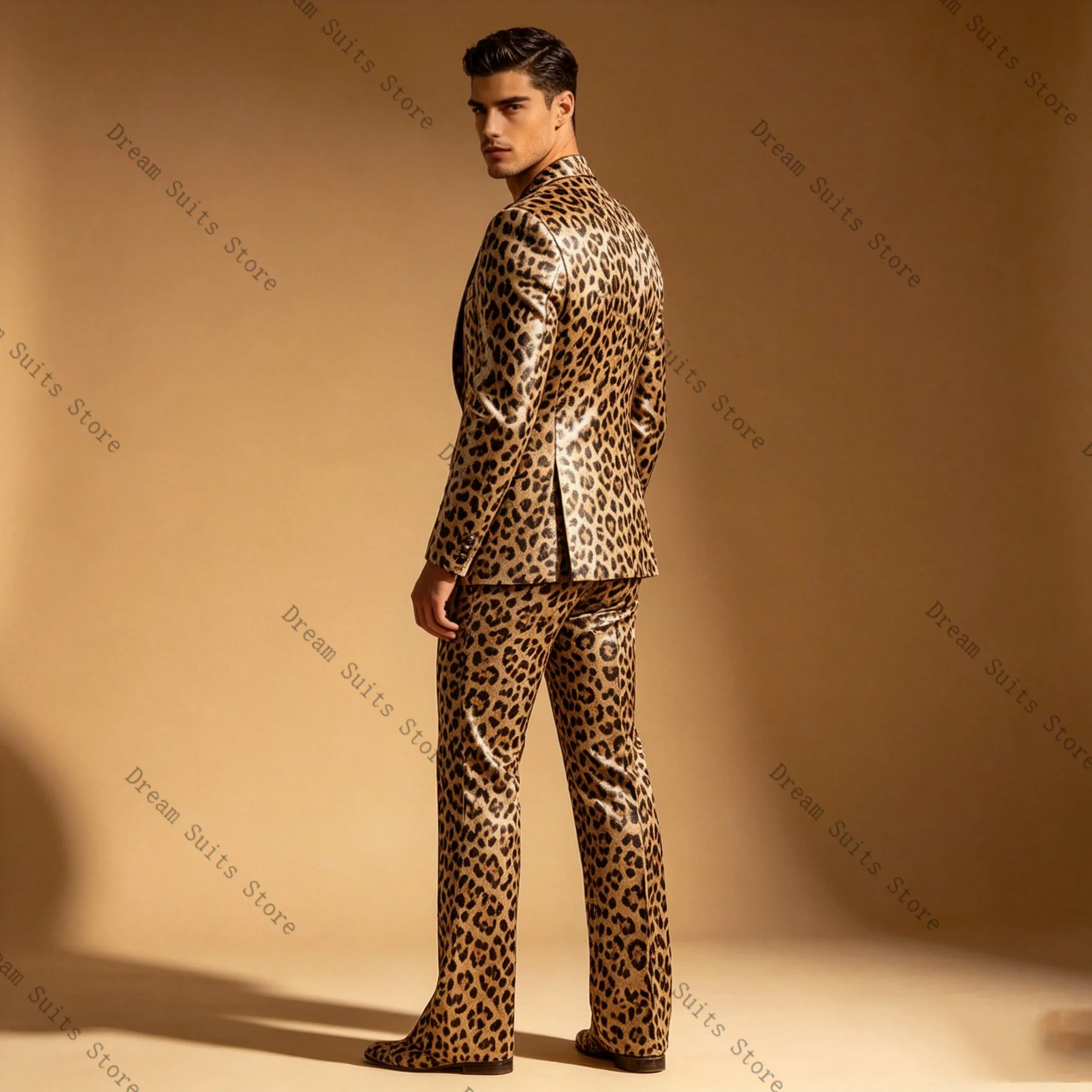Leopard Print Men Suit Set 2 P - đánh giá và giá Men Formal Wear Brown