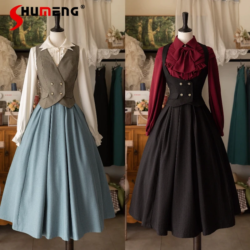 

Original Elegant Cla Vintage Skirt Shirt Set Spring Autumn French Elegant Sweet Lolita Long Sleeve Shirt Skirt Women's Outfits