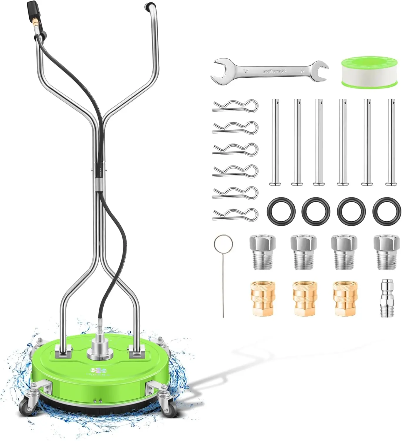 

Pressure Washer Surface Cleaner with 4 Wheels - Dual Handle Coated Green Stainless Steel Surface Cleaner