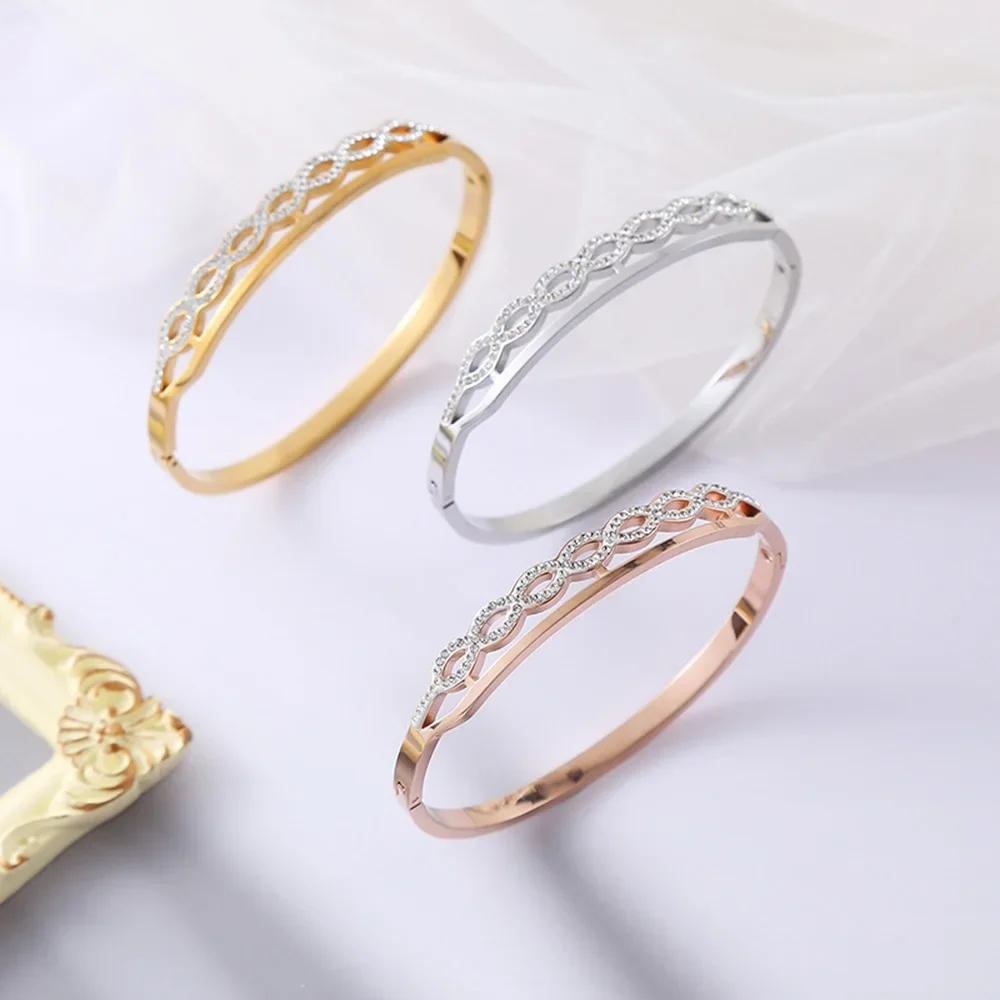 

fashion Zircon Cuban Chain Shaped Bangles Bracelet For Women Stainless Steel Gold Plated Wrist Jewelry Accessories Pulseira