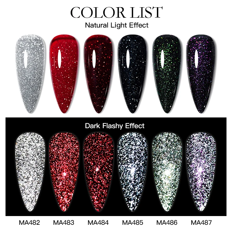 MEET ACROSS 7ml Red Series  Reflective Glitter Gel Nail Polish Autumn And Winter Series Semi Permanent UV DIY Nail Art For Manic