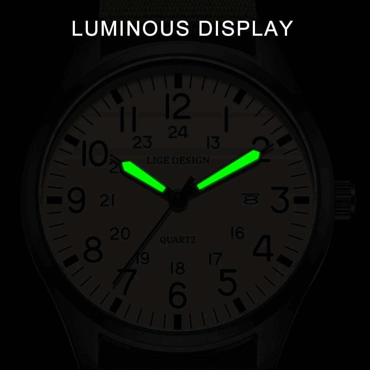 ساعات LIGE للرجال ساعة عسكرية تناظرية مع تقويم مضيئة وحزام نايلون أخضر مقاوم للماء ساعات يد رجالية عتيقة #4