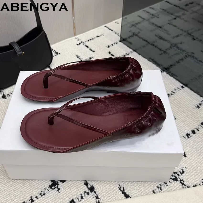 Summer Flip Flops Flat Heels Sandals Women Round Open Toe Holiday Beach Shoes For Women Leather Party Sandals Women