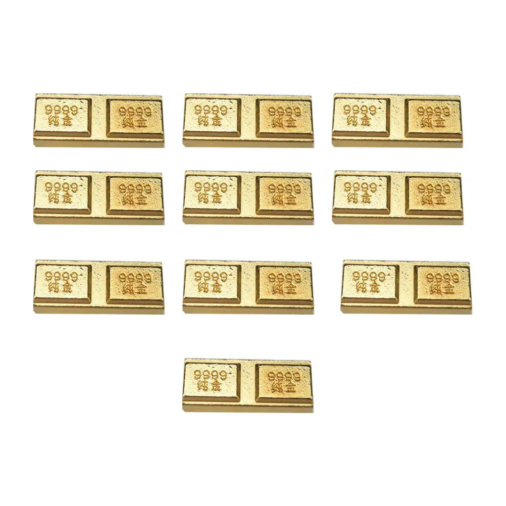 10Pcs Gold Bar Decoration Premium Alloy Plated Gold Shiny Realistic Golden Bullion Ornament for Desk Reception Holiday Party