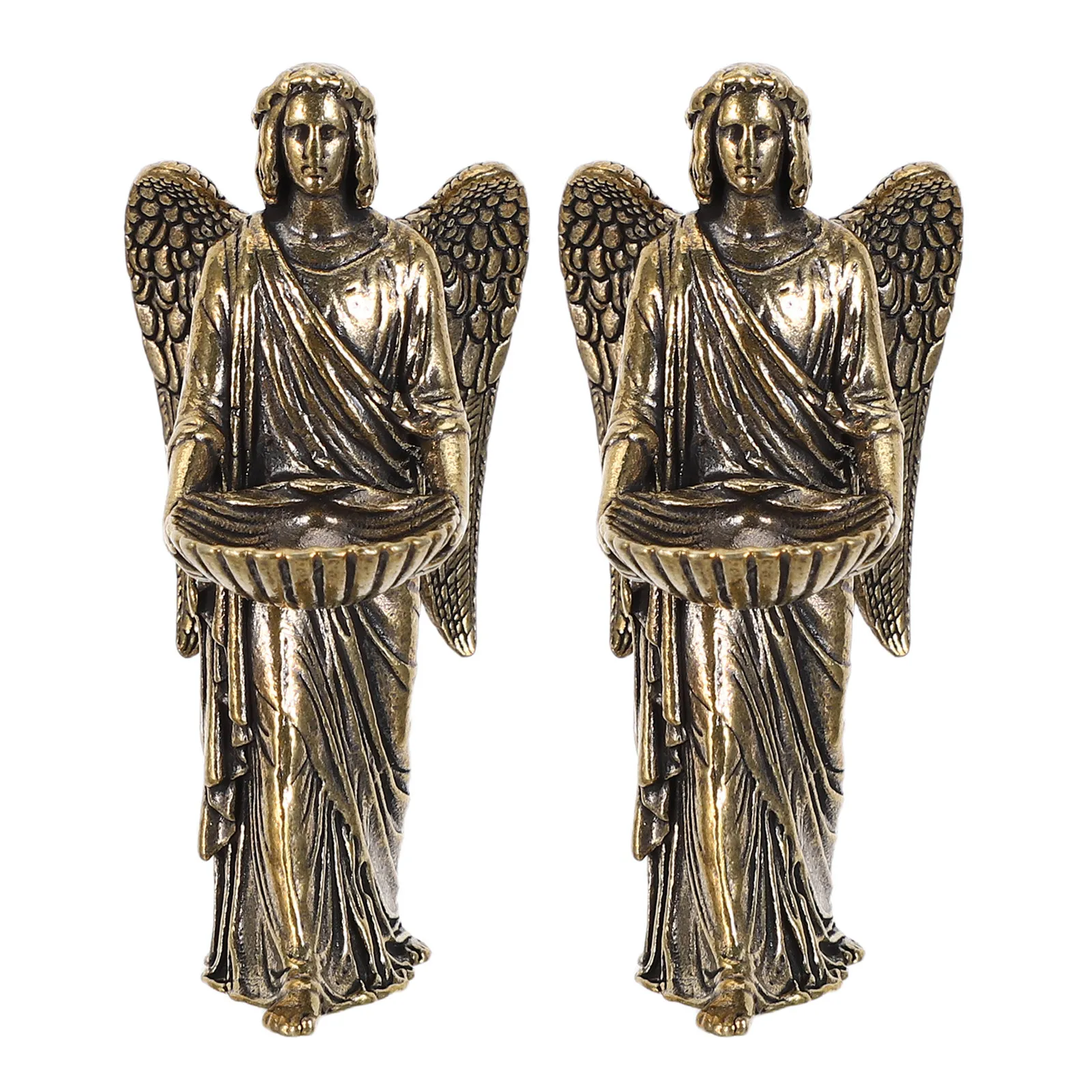 2Pcs Brass Angel Figurines Luxurious Oxidation Resistant Miniature Winged Angel Statue for Prayer Corner Altar Tabletop Jewelry