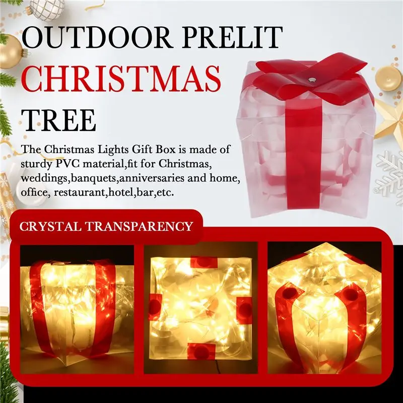 M12K-Christmas Glowing Gifts Box Decoration Ornament With Bow Lighting Box Outdoor Light Lighting Xmas 2024 Home Yard Decor